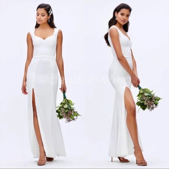 New DRESS THE POPULATION Monroe Off White Side Slit Sweetheart Gown Dress P2122 - Picture 1 of 11